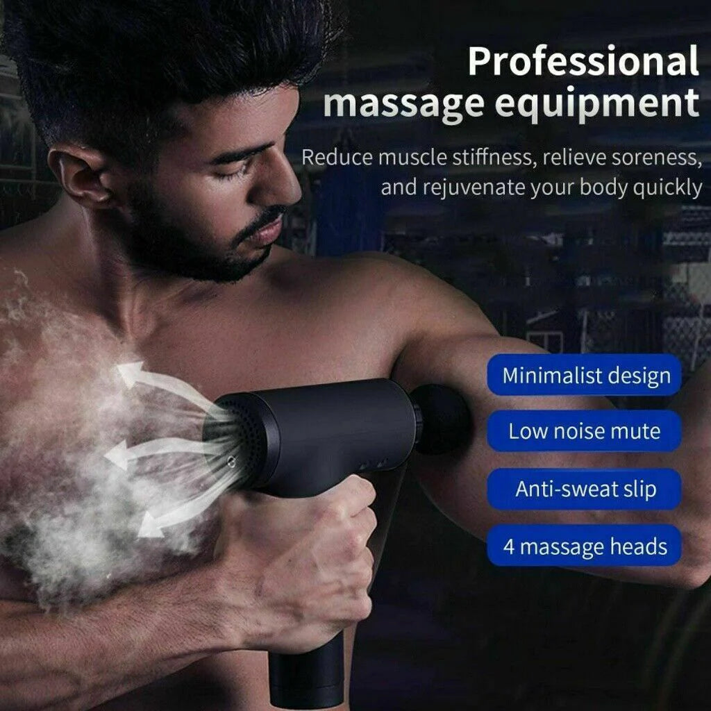 Massage Gun Percussion Massager Deep Tissue Muscle Vibrating Relaxing + 4 Heads - Forbae