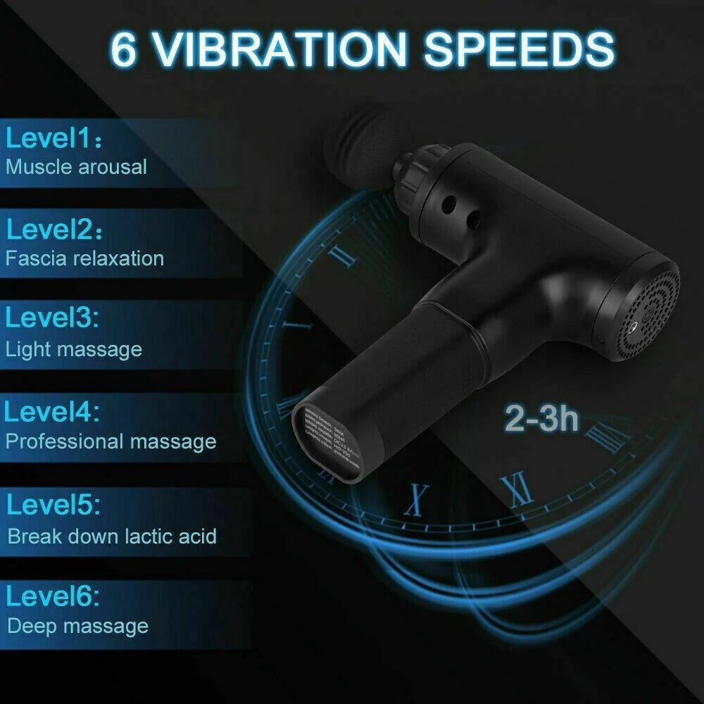 Massage Gun Percussion Massager Deep Tissue Muscle Vibrating Relaxing + 4 Heads - Forbae